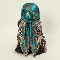 Chain Leopard Satin Square Scarf Retro Colorful Warm Shawl