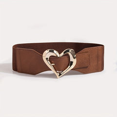 Heart Buckle Elastic Wide Belt Solid Waistband Women Decorative Girdle