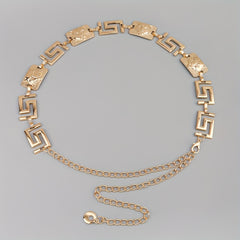 Geometric Chain Belt Tiger Head Engraved Girdle