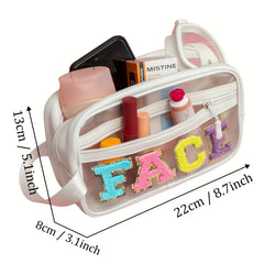 Transparent Preppy Patch Makeup Bag Cosmetic Pouch for Travel and Beach