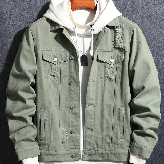 Men's Button Up Denim Coat for Spring Fall