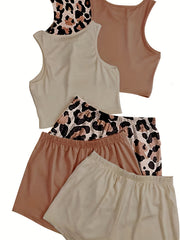 Sleeveless Crew Neck Pajama Set & Loose Shorts for Women