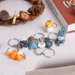 6pcs Kitten Car Keychain Lucky Cat Key Chain Pendant