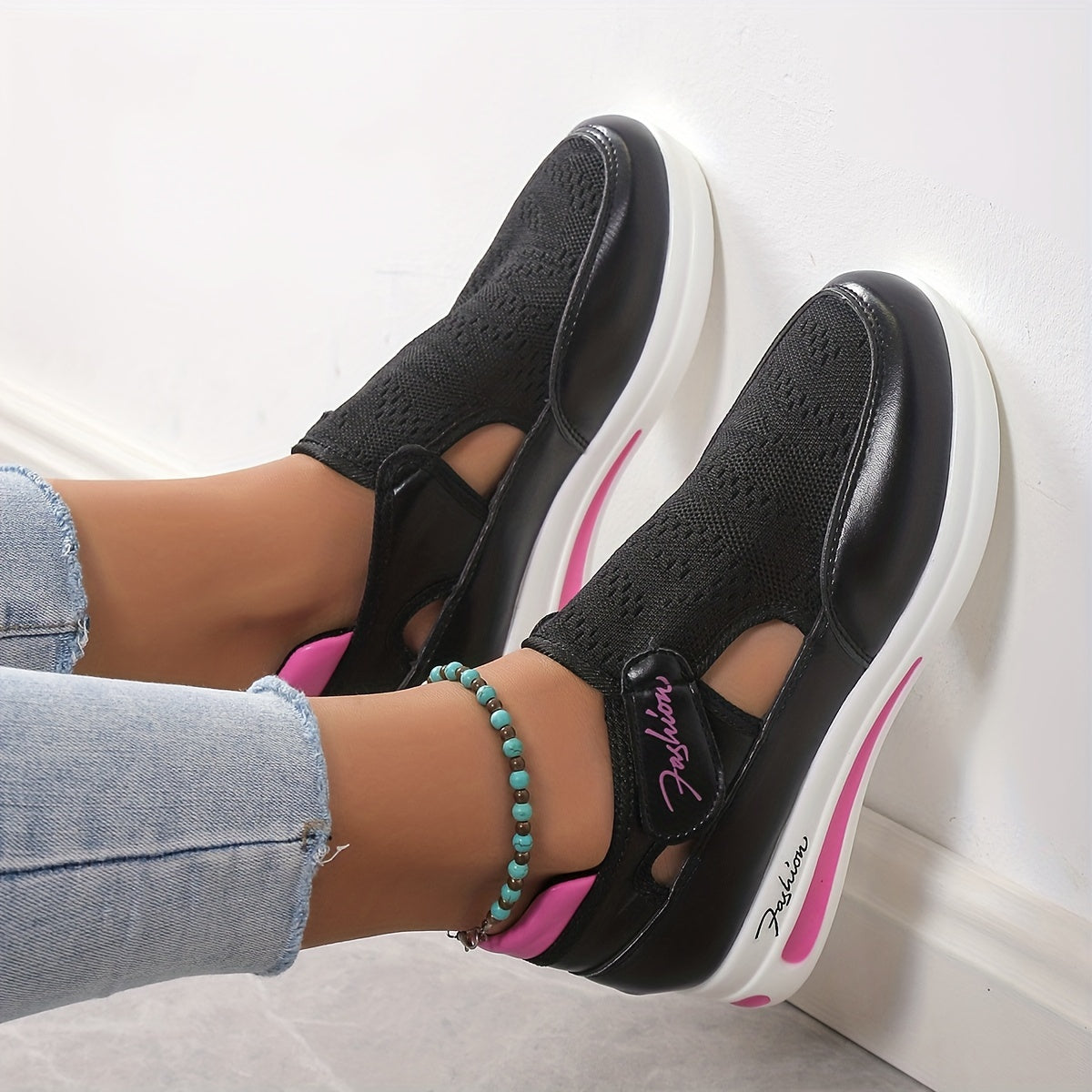 Women's Mesh Slip-On Platform Sneakers Thick Sole Casual Running Shoe