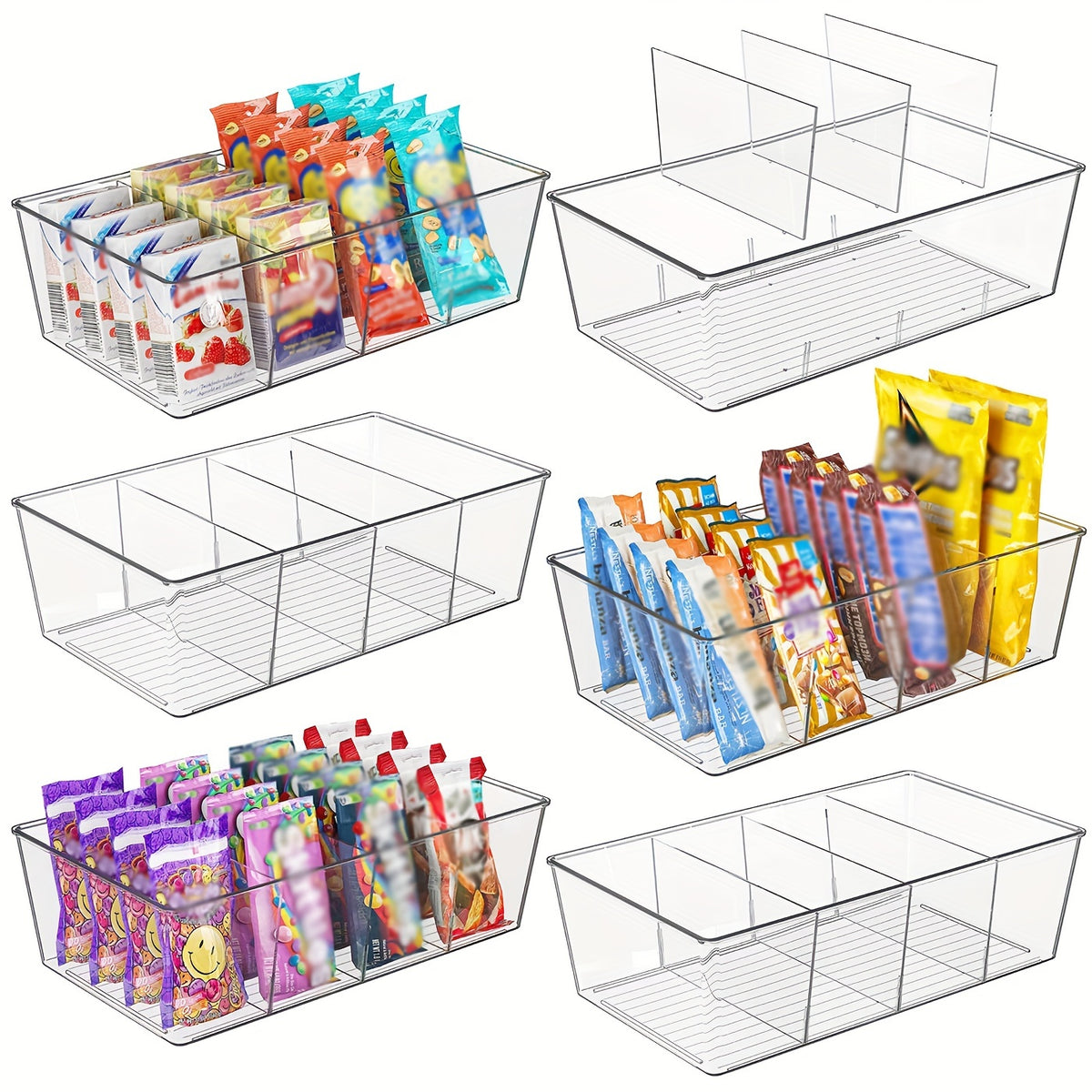 6 Pcs Clear Plastic Storage Bins 4 compartment Tea Bag Storage