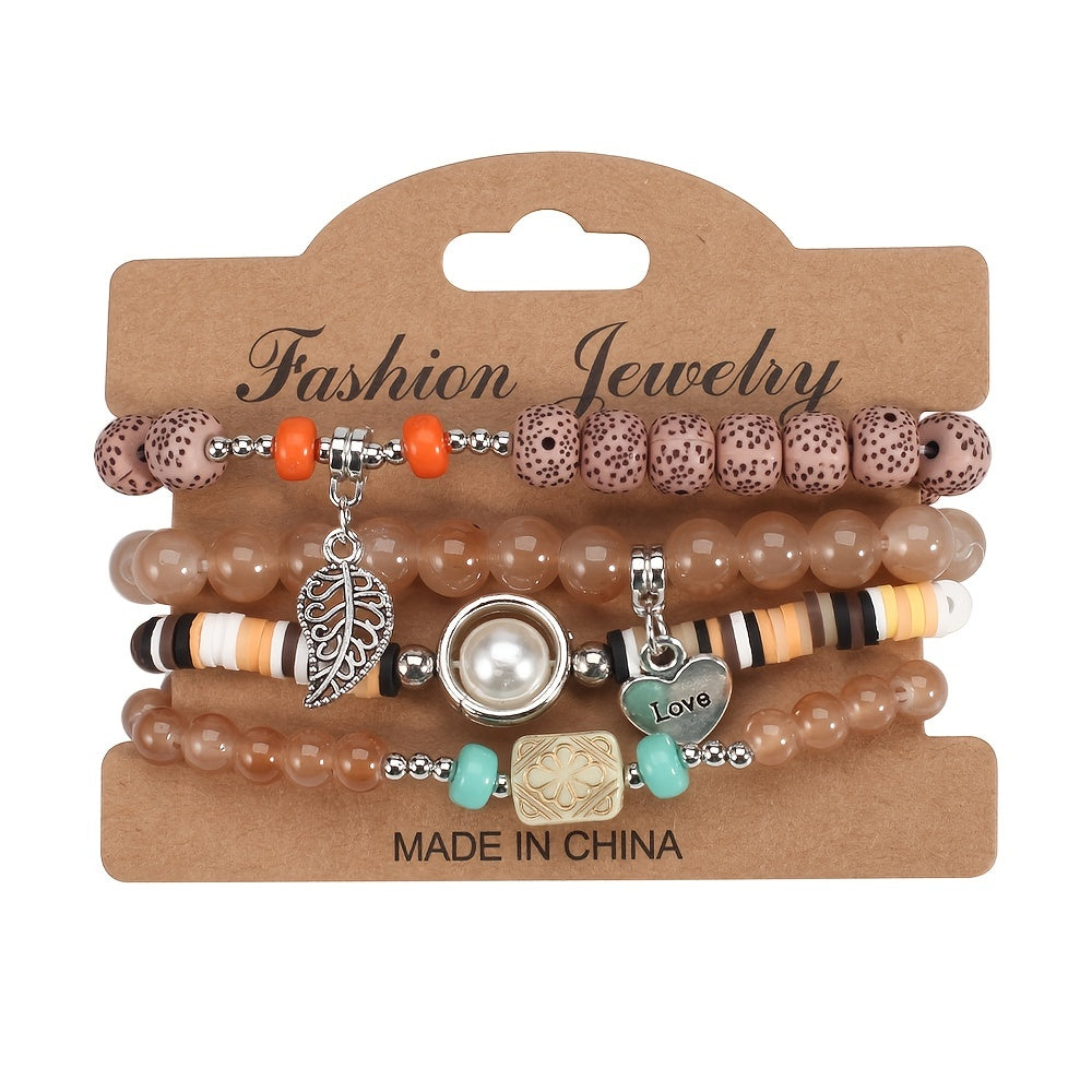 Colorful Beaded Bracelet Set Boho Style Hand Jewelry for Women