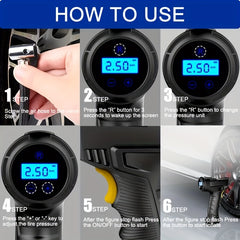 120W Portable Car Air Compressor Inflator Handheld Pump LED Light