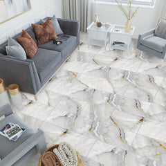 Grey Marble Pattern Floor Sticker Peel Stick Tile Waterproof Bathroom Kitchen
