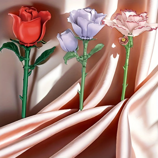 DIY Building Blocks Rose Flower Desktop Decoration ABS Material