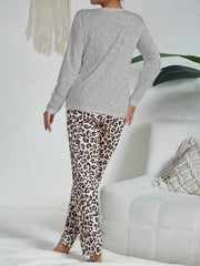 Leopard Pajama Set Long Sleeve Heart Print Top & Pants