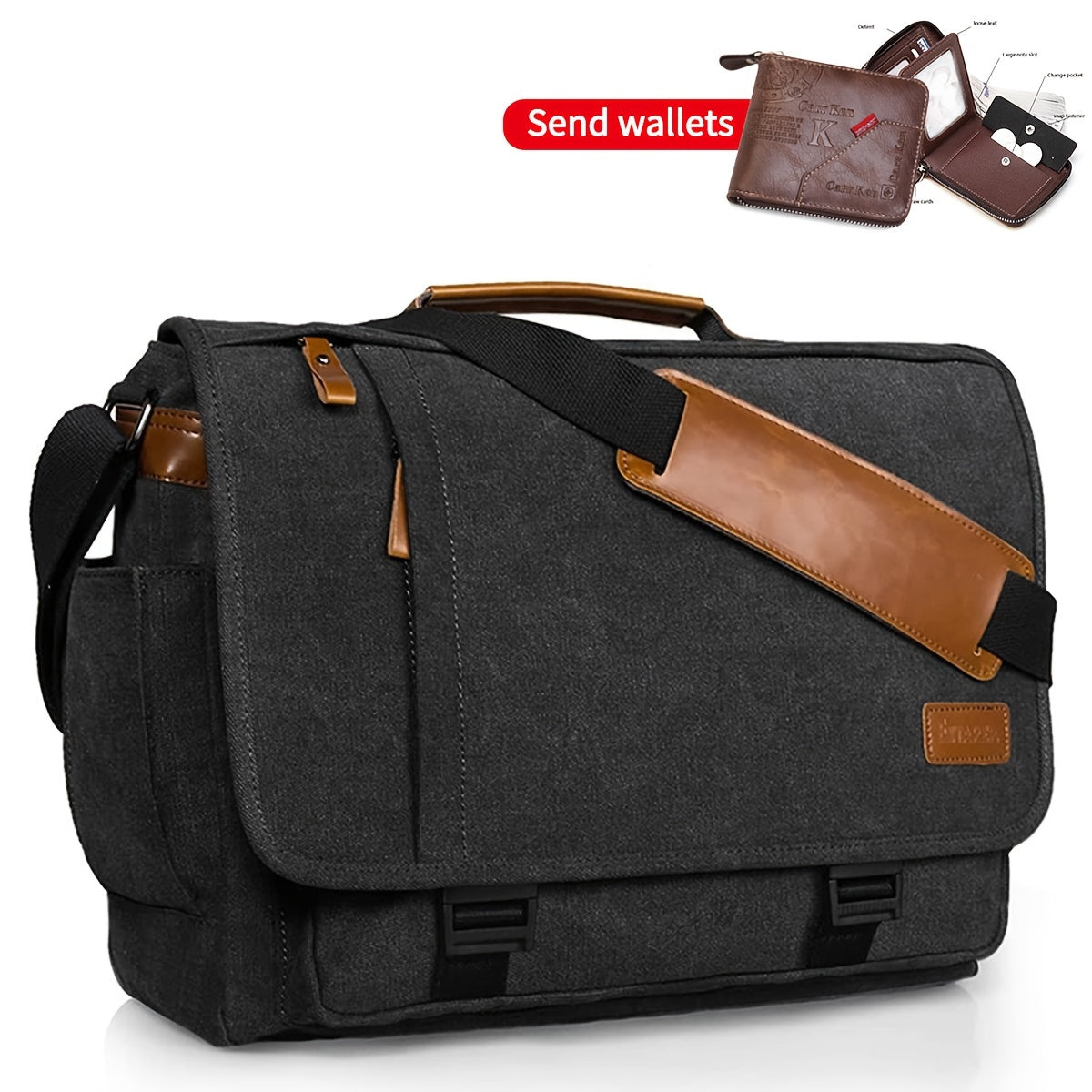 17 Inch Laptop Messenger Bag Waterproof Canvas Shoulder Strap Durable