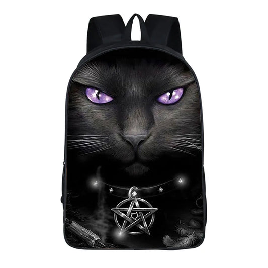 16inch Punk Gothic Cat Head School Bags Student Bagpack Girls Boys Backpack