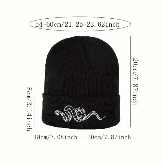 Men's Snake Embroidered Knitted Beanie Hat Warm Ear Protection