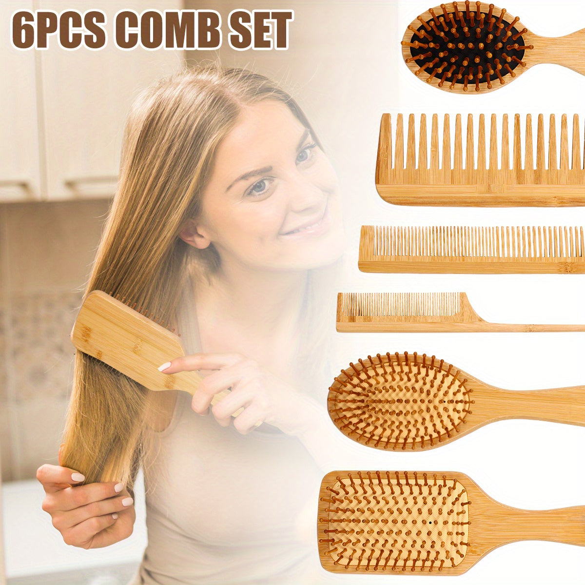 6pcs Hair Brush Set Anti Static Hair Brush And Comb Set Scalp Massage Brush