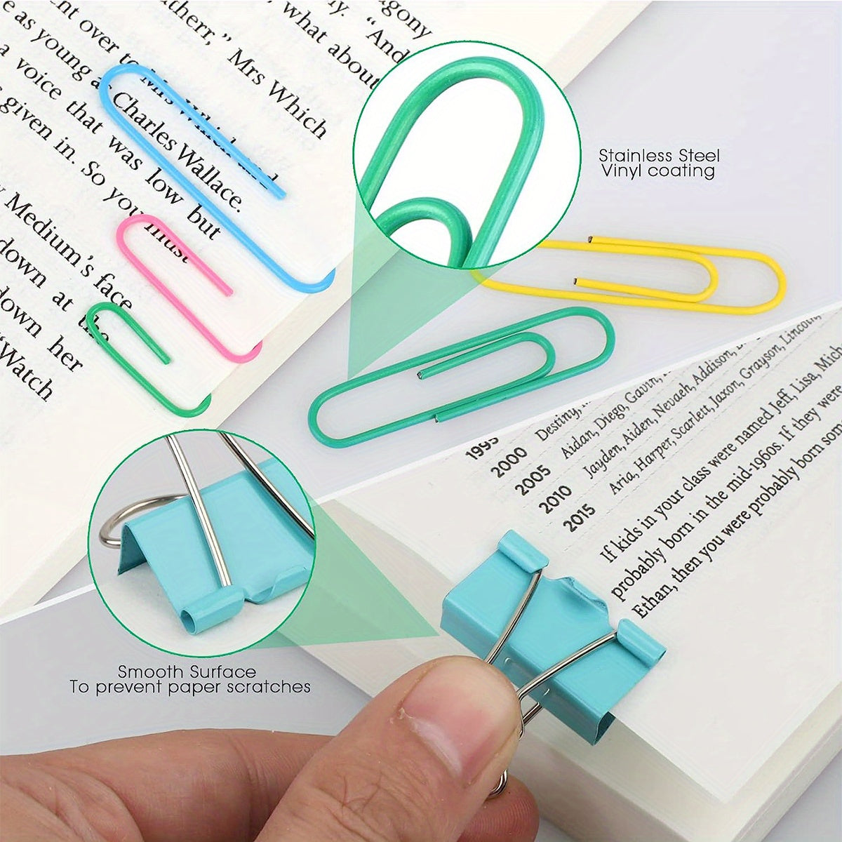 250pcs Assorted Sizes Office Stationery Clips Set