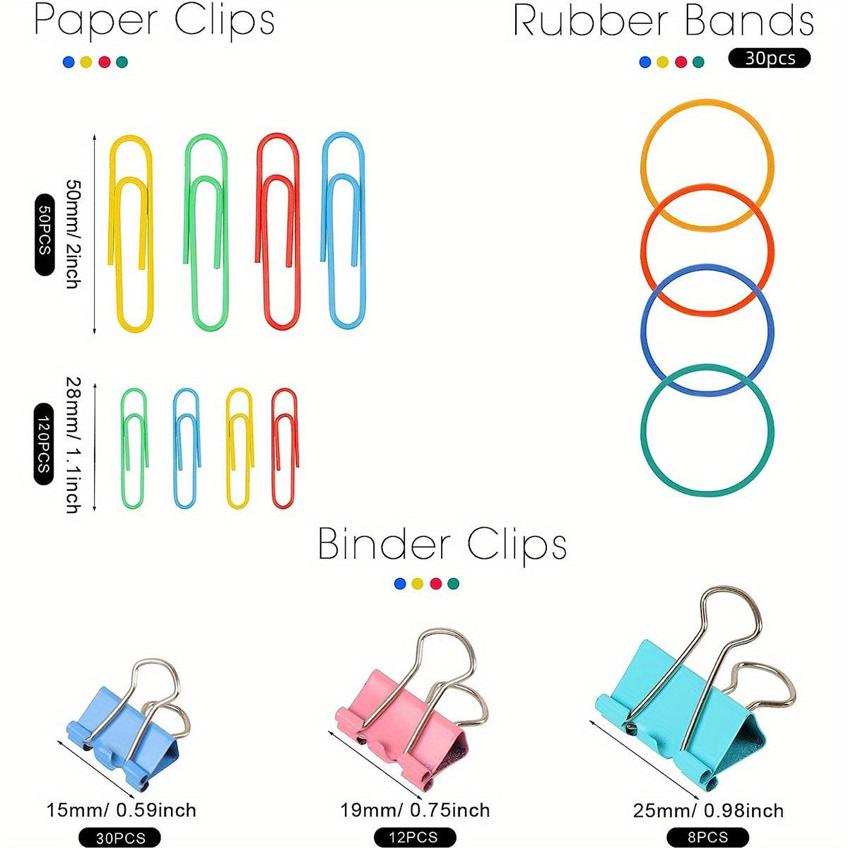 250pcs Assorted Sizes Office Stationery Clips Set