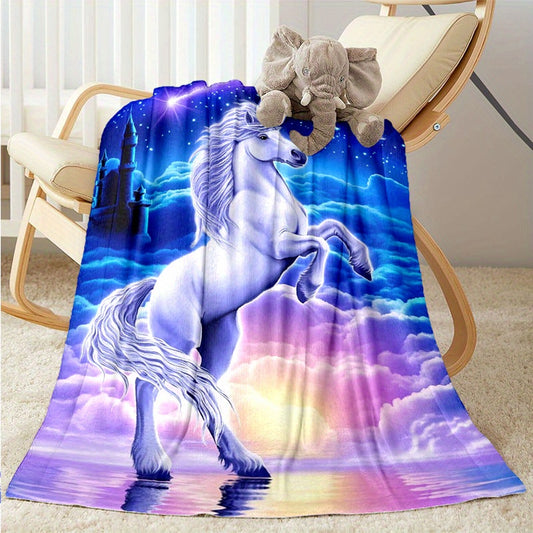 Starry Unicorn Flannel Blanket Cozy Warm Soft For Travelling