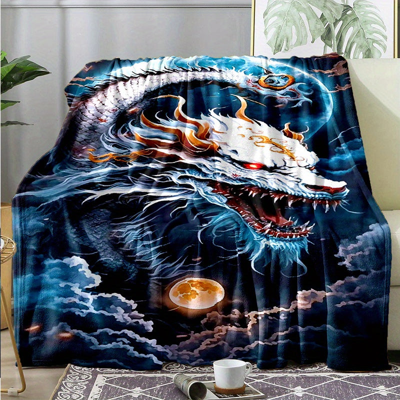 Dragon Moon Flannel Blanket - Cozy Warm Soft Blanket For Travelling
