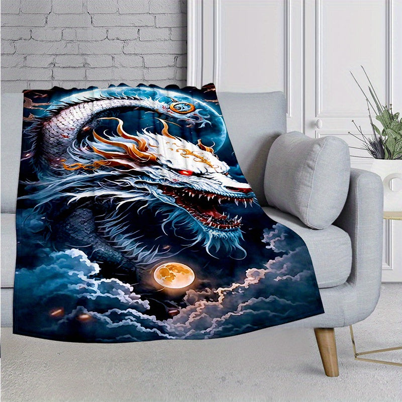 Dragon Moon Flannel Blanket - Cozy Warm Soft Blanket For Travelling