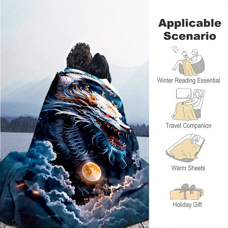 Dragon Moon Flannel Blanket - Cozy Warm Soft Blanket For Travelling