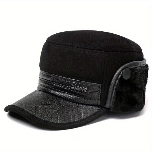 Men's Winter Flat Top Velvet Ear Protection Hat