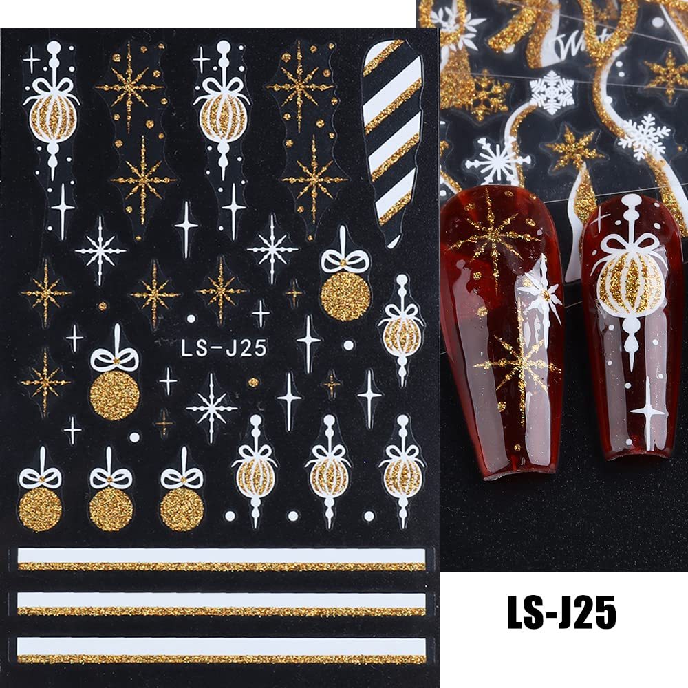 4 Vibrant Christmas Nail Art Stickers Golden Snowman Snowflake