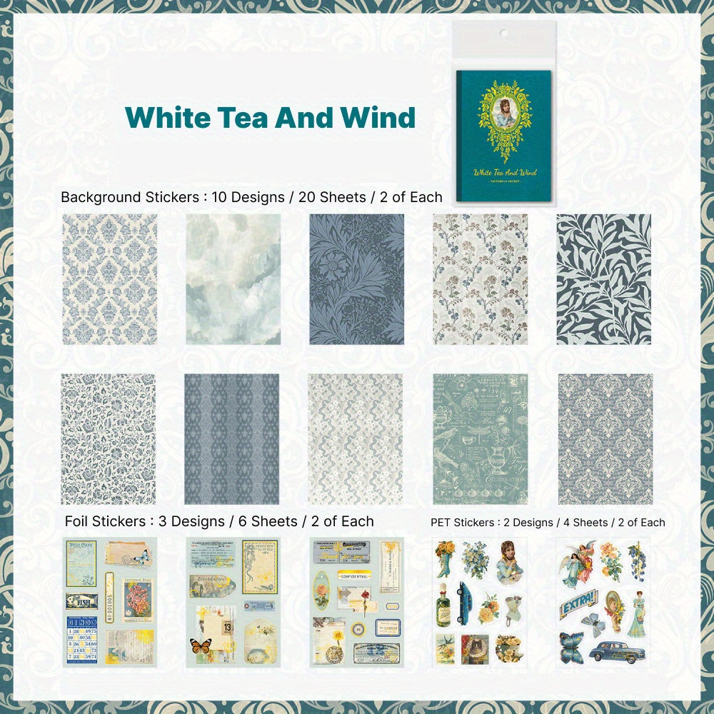 Scrapbooking Materials 30 Sheets Book Floral Background Foil Stickers