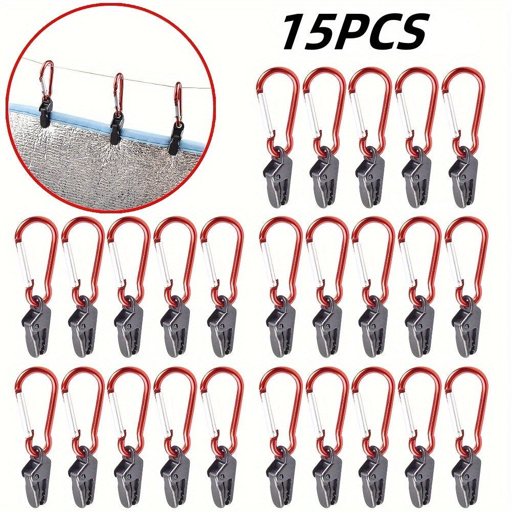 15pcs Windproof Tent Awning Clamps With Carabiner Hook for Outdoor Camping