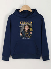Girls Hoodies Photo Print Comfy Hooded Pullover Top With Pocket