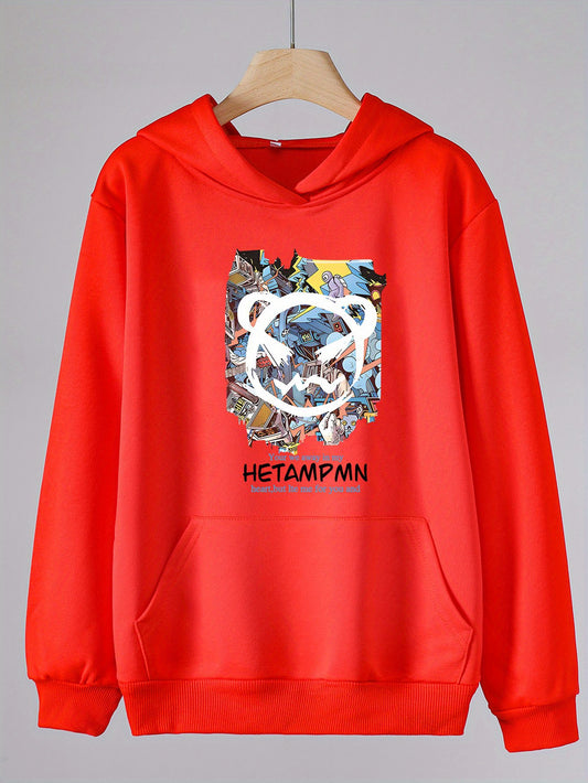 Bear Head Graphic Hoodie Girls Comfy Hooded Sweatshirt With Pocket