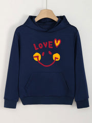 LOVE Print Smile Graphic Hoodies Girls Comfy Hooded Sweatshirt