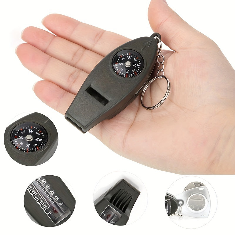 4 in 1 Outdoor Tool Camping Hiking Fishing Compass Whistle Thermometer Magnifier