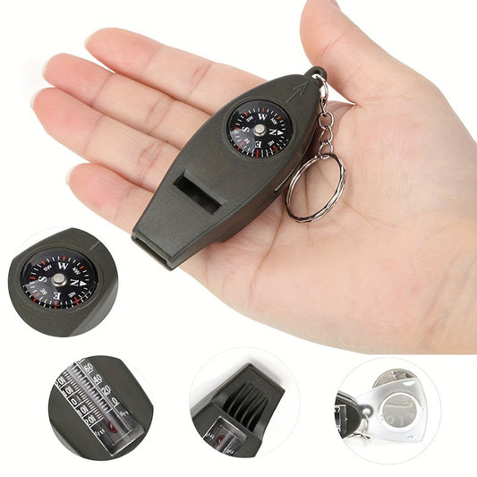 4 in 1 Outdoor Tool Camping Hiking Fishing Compass Whistle Thermometer Magnifier