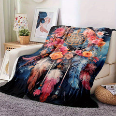 Flower Print Dream Catcher Blanket Cozy Flannel Throw for Home Office Couch