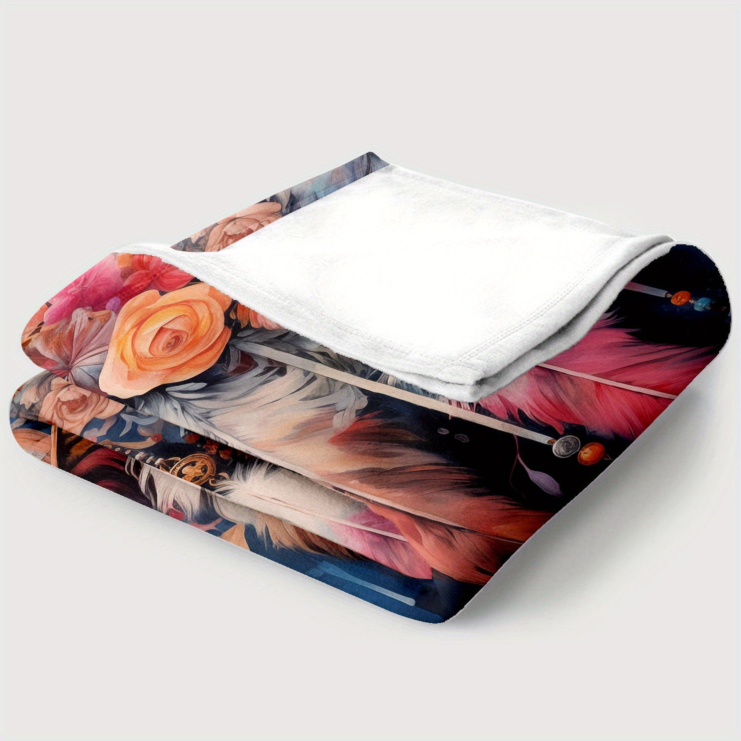 Flower Print Dream Catcher Blanket Cozy Flannel Throw for Home Office Couch