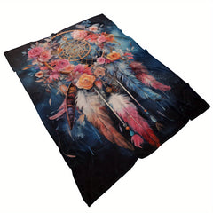 Flower Print Dream Catcher Blanket Cozy Flannel Throw for Home Office Couch