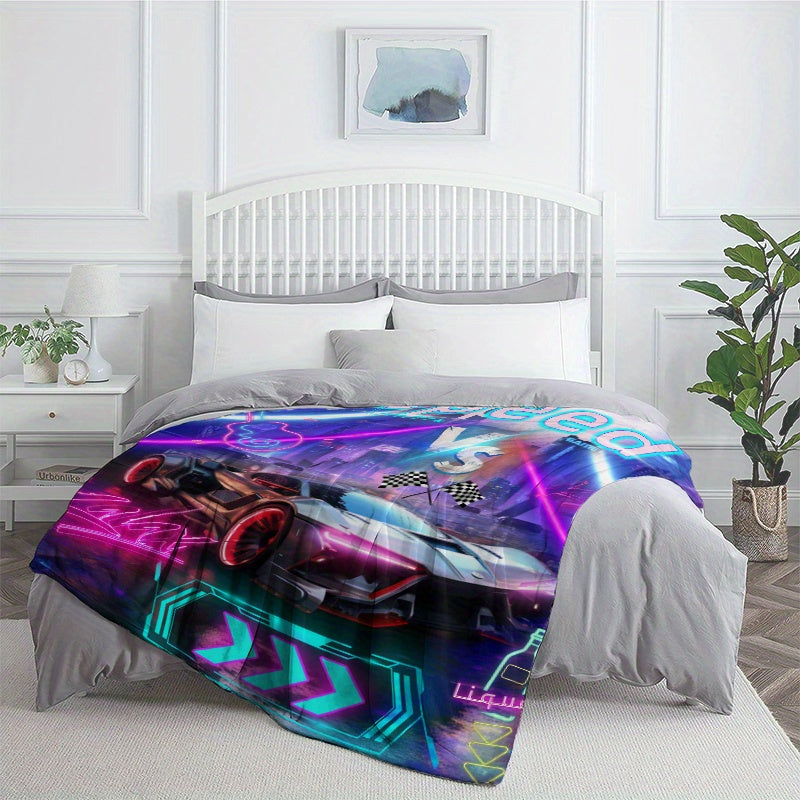Track Car Print Blanket Lightweight Flannel Throw Blanket