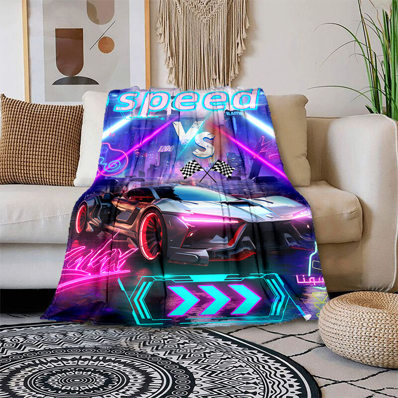 Track Car Print Blanket Lightweight Flannel Throw Blanket