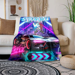Track Car Print Blanket Lightweight Flannel Throw Blanket