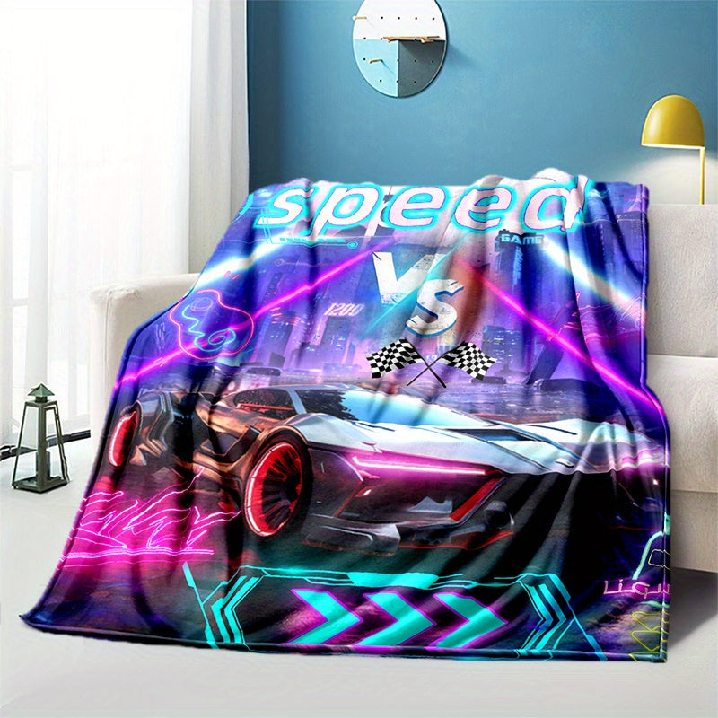 Track Car Print Blanket Lightweight Flannel Throw Blanket
