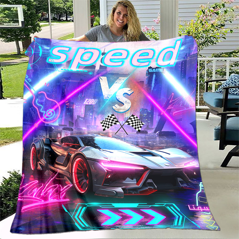 Track Car Print Blanket Lightweight Flannel Throw Blanket