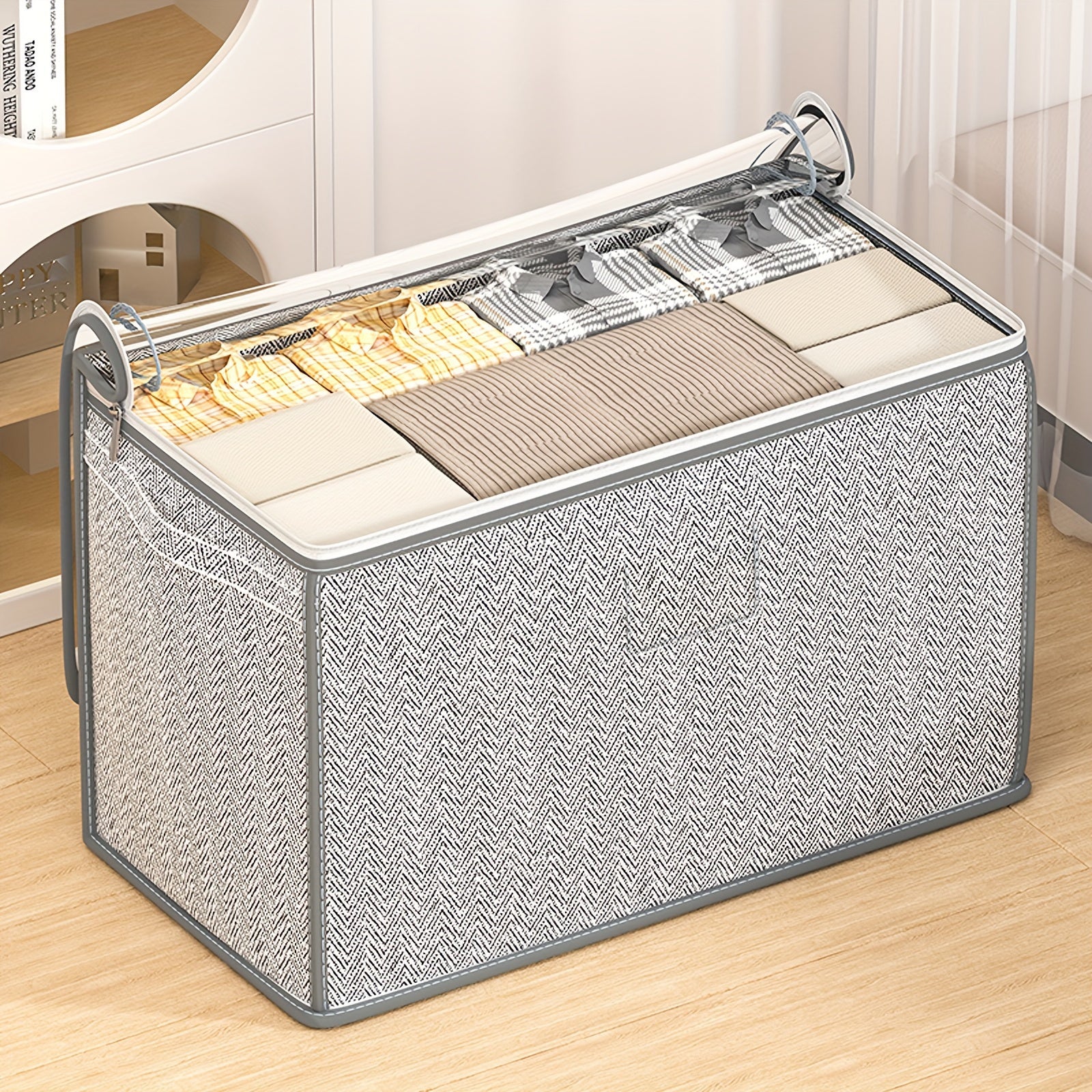 Large Folding Storage Bag Arrow Pattern Clothes Organizer Transparent Top