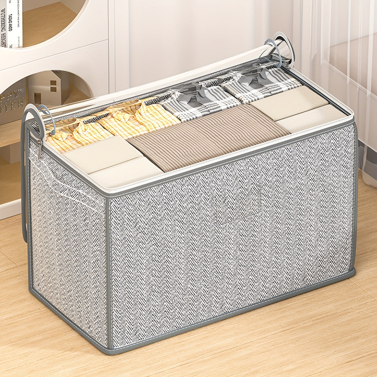 Large Folding Storage Bag Arrow Pattern Clothes Organizer Transparent Top