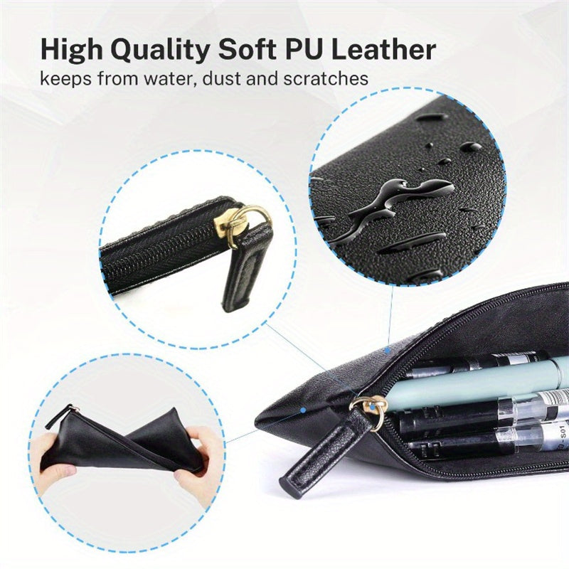 2pcs PU Leather Pencil Case Small Zipper Pouch for Pens Markers Makeups