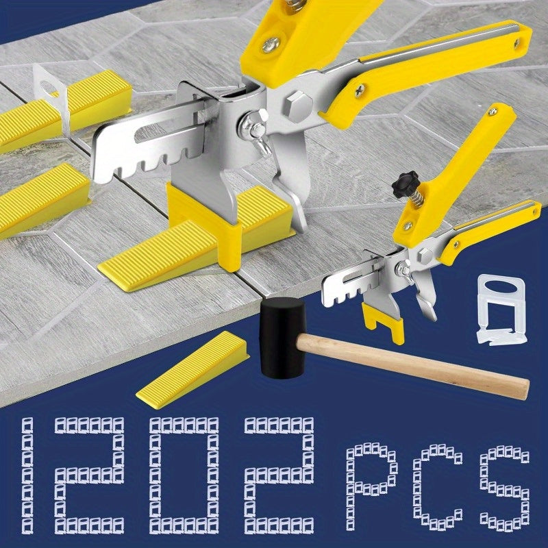 Tile Leveling System - 1202pcs with Plier, Mallet, Spacers, Clips and Wedges