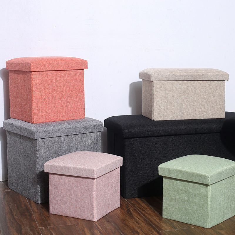 Foldable Storage Stool Cotton Linen Storage Box Shoe Changing Stool