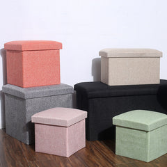 Foldable Storage Stool Cotton Linen Storage Box Shoe Changing Stool