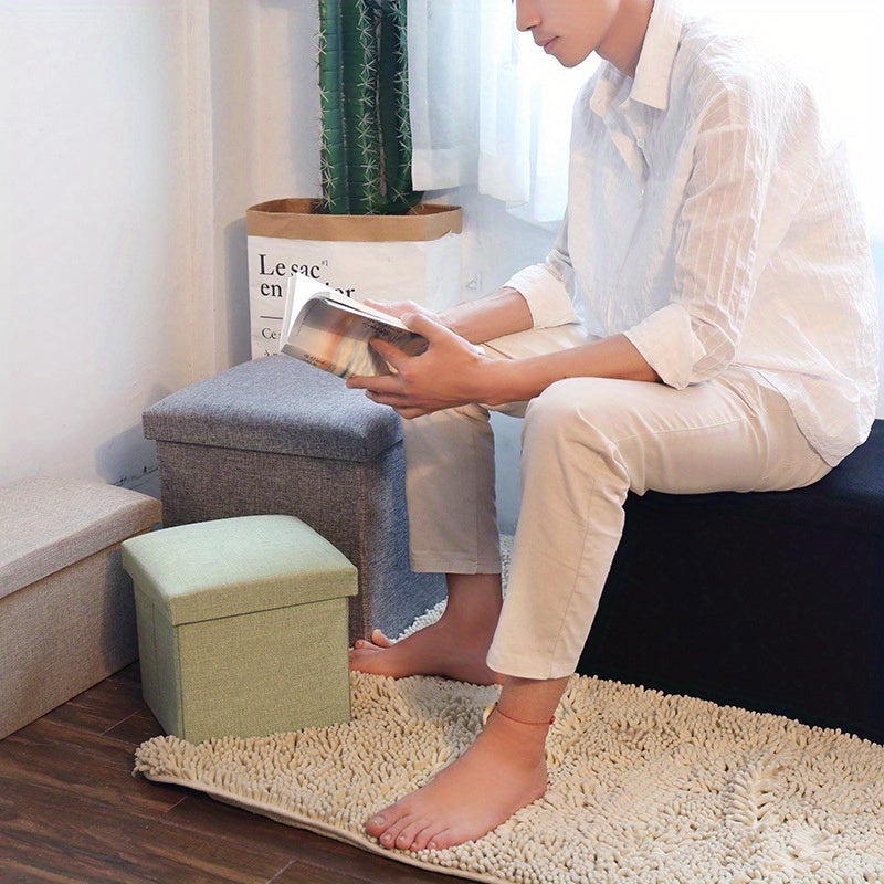 Foldable Storage Stool Cotton Linen Storage Box Shoe Changing Stool