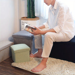Foldable Storage Stool Cotton Linen Storage Box Shoe Changing Stool