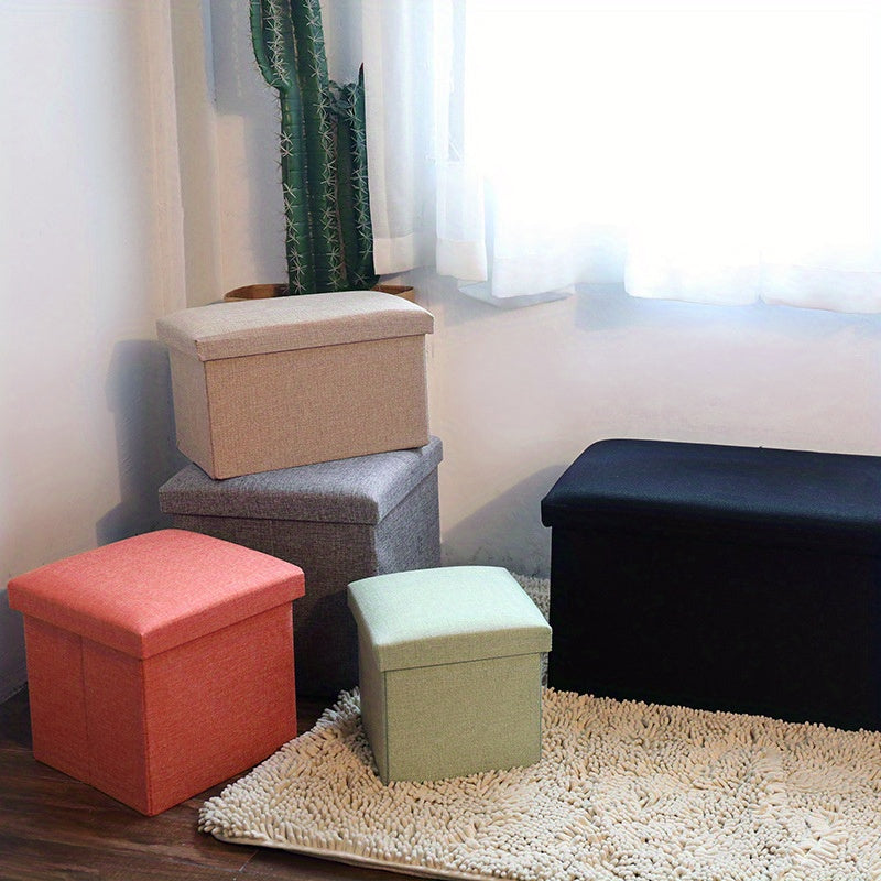 Foldable Storage Stool Cotton Linen Storage Box Shoe Changing Stool